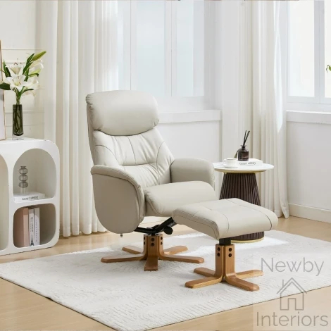 595628 - GFA Eden Swivel Recliner Chair and Footstool – Mushroom Leather/Match
