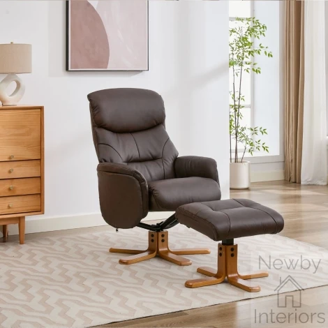 595629 - GFA Eden Swivel Recliner Chair and Footstool – Russet Leather/Match