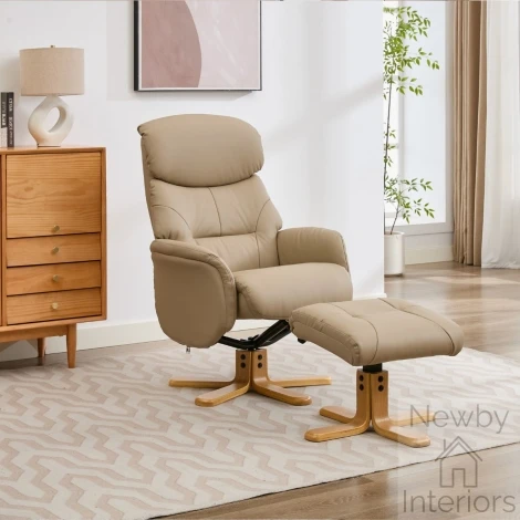 595630 - GFA Eden Swivel Recliner Chair and Footstool – Pebble Leather/Match