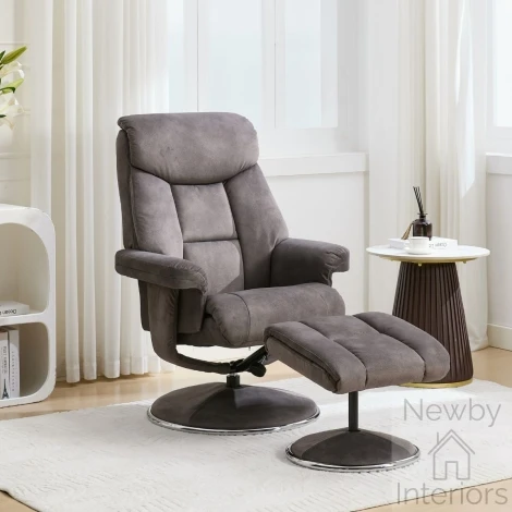 595631 - GFA Biarritz Carbon Grey Fabric Swivel Recliner Chair & Footstool