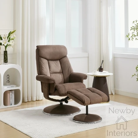 595632 - GFA Biarritz Fawn Fabric Swivel Recliner Chair & Footstool