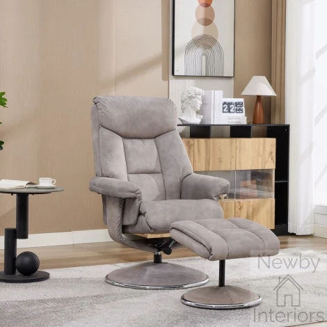 595633 - GFA Biarritz Almond Fabric Swivel Recliner Chair & Footstool