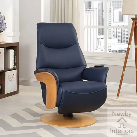 78293 - GFA Iowa Navy Blue Leather Electric Swivel Recliner