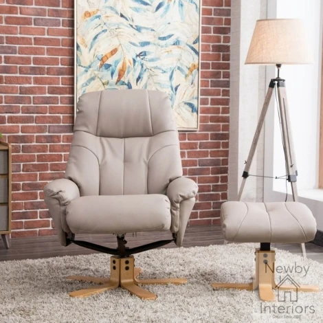 GFA Dubai Pebble Faux Leather Swivel Recliner Chair & Stool