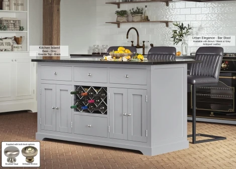 CKI01A-B - Grey Kitchen Island With Black Granite Worktop
