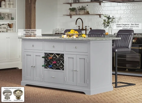 CKI01A-G - Grey Kitchen Island With Grey Granite Worktop