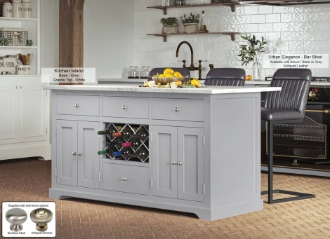 CKI01A-W - Grey Kitchen Island With White Marble Worktop