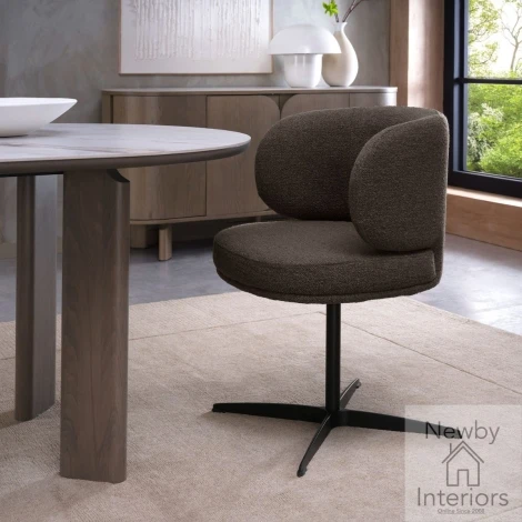 H2050-09-BRW - Marcel - 360° Swivel Chair in a Brown Boucle Fabric with Black Legs (Pair)