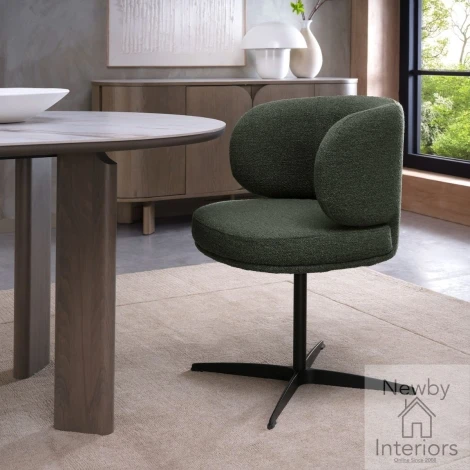 H2050-09-GRN - Marcel - 360° Swivel Chair in a Green Boucle Fabric with Black Legs (Pair)