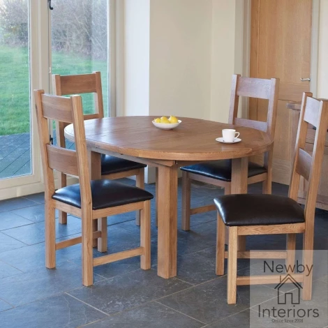 HAM-143 - Hampshire Natural Oak Round to Oval Extending Dining Table 107cm - 145cm