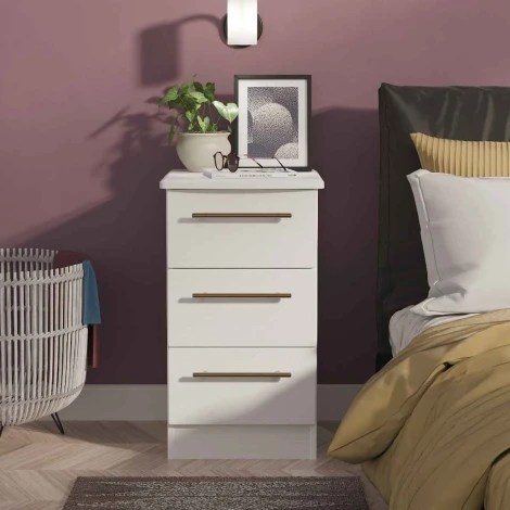 HAW001-WA-WM - Haworth White Ash & Matt 3 Drawer Bedside Table