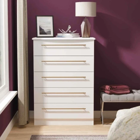 HAW012-WA-WM - Haworth White Ash 5 Drawer Chest