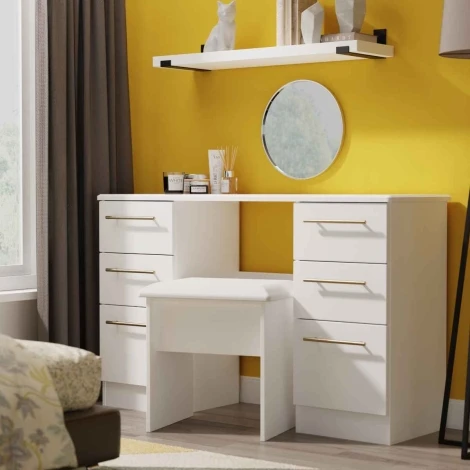 HAW030-WA-WM - Haworth White Ash Double Pedestal Vanity Table