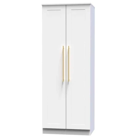 HAW080-WM-WM - Haworth White Matt 2 Door Double Tall Plain Wardrobe