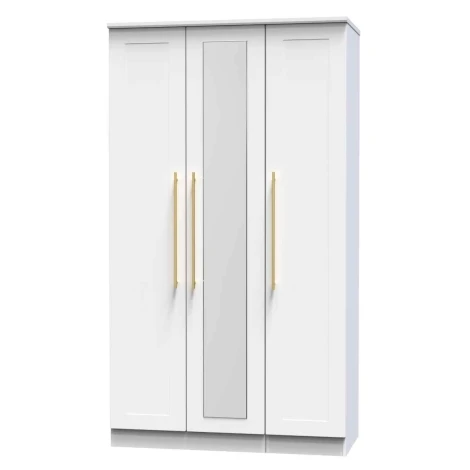 HAW147-WM-WM - Haworth White Matt 3 Door Triple Tall Mirror Wardrobe