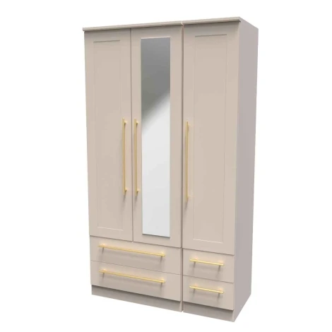 HAW162-KM-KM - Haworth Kashmir Matt 3 Door 4 Drawer Tall Triple Mirror Wardrobe