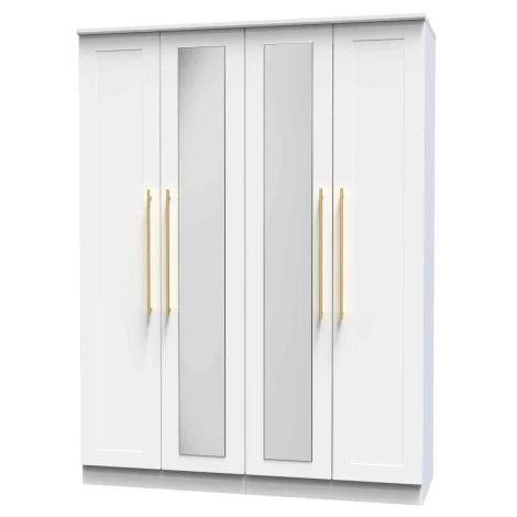 HAW190-WM-WM - Haworth White Matt Tall 4 Door Centre Mirror Wardrobe