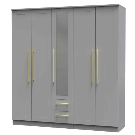 HAW191-DG-DG - Haworth Dusk Grey Tall 5 Door 2 Drawers Centre Mirror Wardrobe
