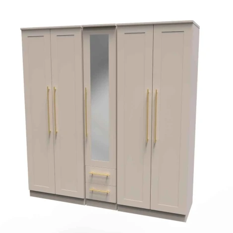 HAW191-KM-KM - Haworth Kashmir Matt Tall 5 Door 2 Drawers Centre Mirror Wardrobe