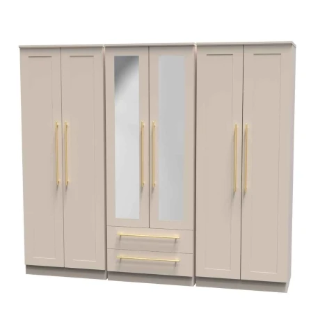 HAW192-KM-KM - Haworth Kashmir Matt Tall 6 Door 2 Drawers Centre Mirror Wardrobe