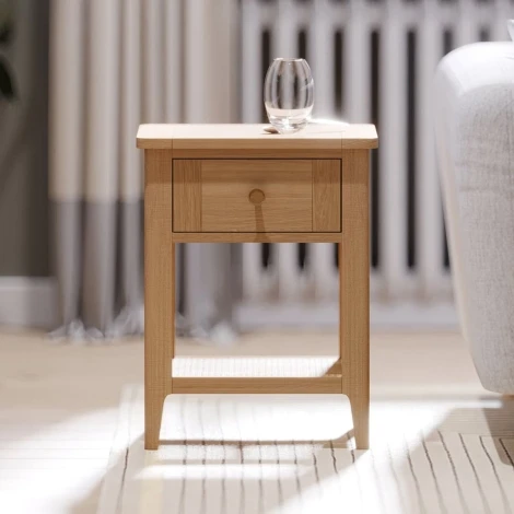 NH-AM-11 - Hanford -  Natural Oak 1 Drawer Lamp Table