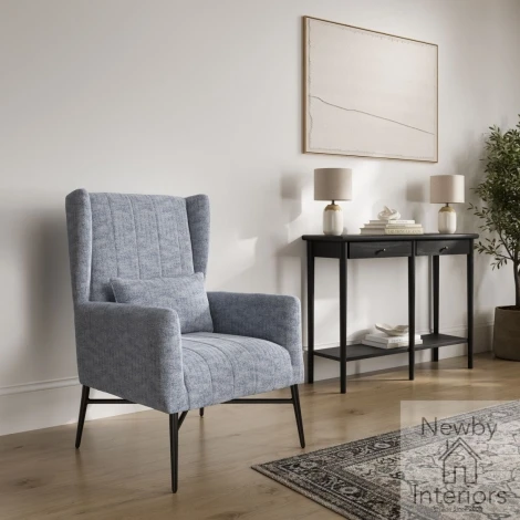 HENNAHCHA - Henley Navy Twill Fabirc Line Detail Accent Chair with Metal Legs