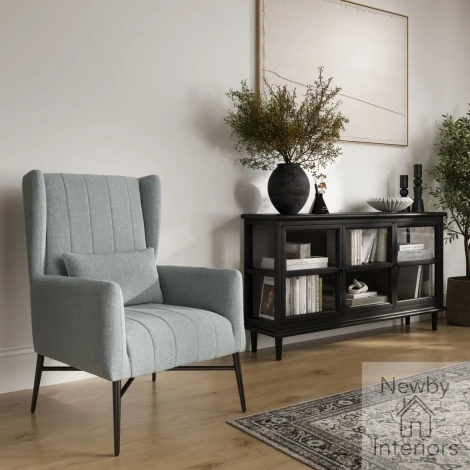 HENSEACHA - Henley Seafoam Tweed Fabric Line Detail Accent Chair with Metal Legs