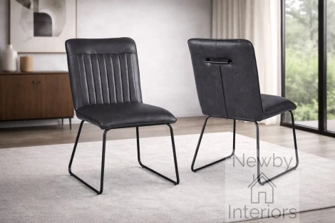 NH-DC-HEW-BK-BL - Hew Black Pu Dining Chairs - Black Metal Legs (Pair)