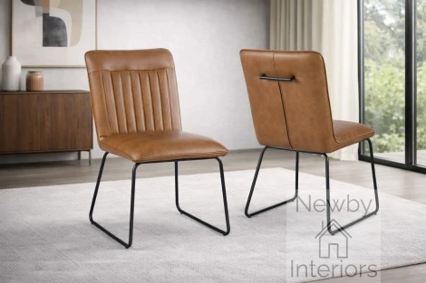NH-DC-HEW-BRN-BL - Hew Black Pu Dining Chairs - Brown Metal Legs (Pair)