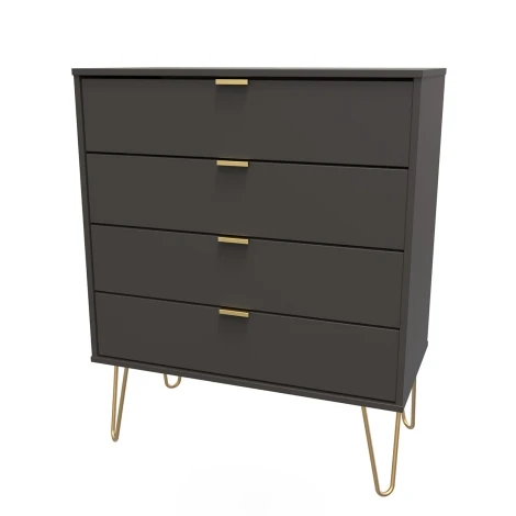 Hong Kong Graphite 4 Drawer Chest Gold Hairpin Leg