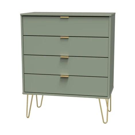 HK011-RG-F - Hong Kong Reed Green 4 Drawer Chest Gold Hairpin Leg