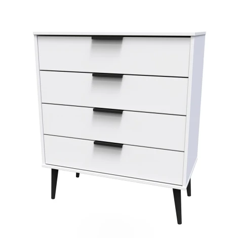 HK011-WM-B - Hong Kong White Matt 4 Drawer Chest Black Wood Leg