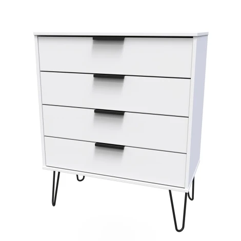 HK011-WM-C - Hong Kong White Matt 4 Drawer Chest Black Hairpin Leg