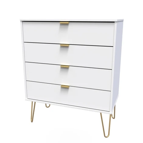 HK011-WM-F - Hong Kong White Matt 4 Drawer Chest Gold Hairpin Leg