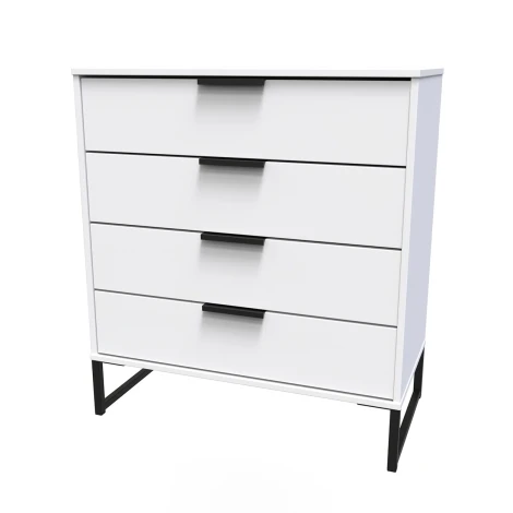 HK011-WM-G - Hong Kong White Matt 4 Drawer Chest Black Sleigh Leg