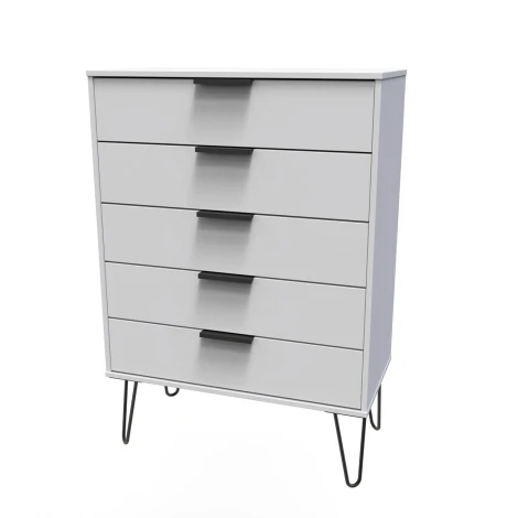 Hong Kong Grey Matt 5 Drawer Chest Black Hairpin Leg