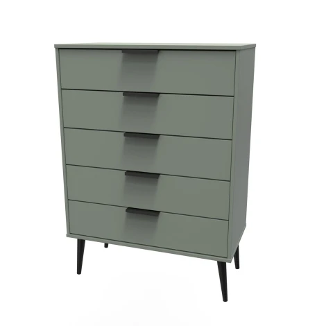 HK012-RG-B - Hong Kong Reed Green 5 Drawer Chest Black Wood Leg