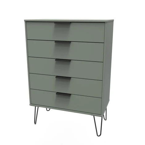 HK012-RG-C - Hong Kong Reed Green 5 Drawer Chest Black Hairpin Leg
