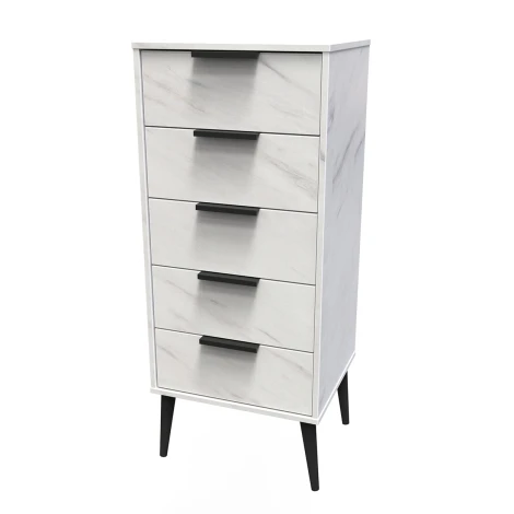 Hong Kong - Marble - Narrow - Chest of 5 Drawer - Black Wooden Leg