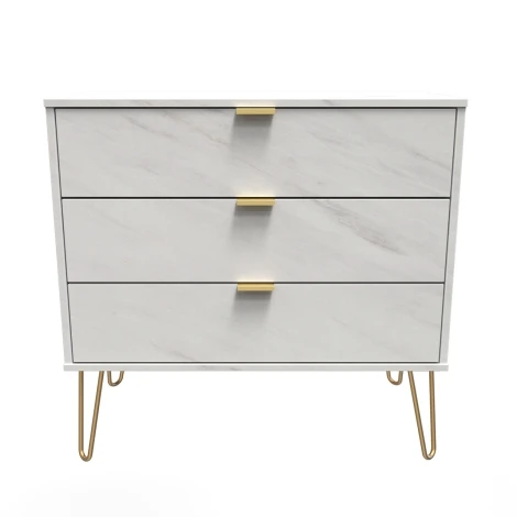 Hong Kong - Marble - Chest of 3 Drawer - Gold Hairpin Legs
