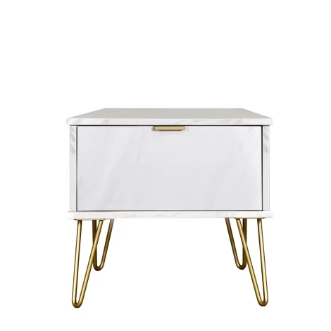 Hong Kong - Marble - 1 Drawer - Bedside Table - Gold Hairpin Leg