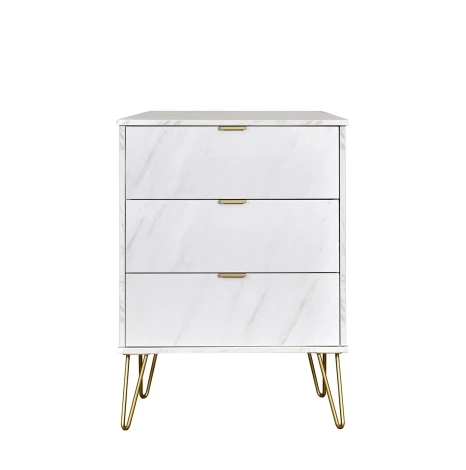 Hong Kong - Marble - Medium - Chest of 3 Drawer - Gold Hairpin Leg