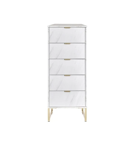 Hong Kong - Marble - Narrow - Chest of 5 Drawer - Gold Sleigh Leg