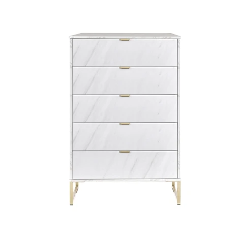 Hong Kong - Marble - Chest of 5 Drawer - Gold Sleigh Leg