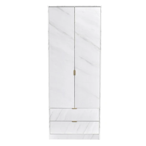 Hong Kong - Marble Finish - 2 Door 2 Drawer - Plain - Tall - Double Wardrobe