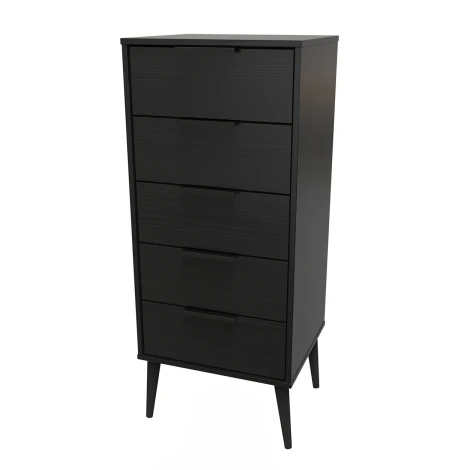 HK003-BM-B - Hong Kong Black 5 Drawer Narrow Chest Black Wood Leg
