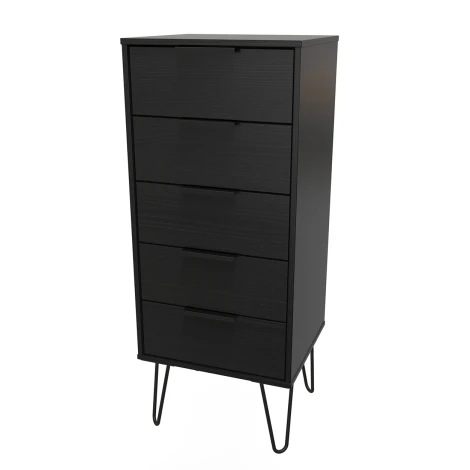 HK003-BM-C - Hong Kong Black 5 Drawer Narrow Chest Black Hairpin Leg