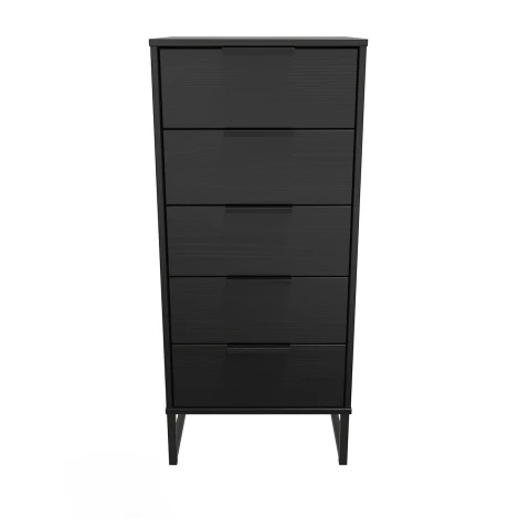 HK003-BM-G - Hong Kong Black 5 Drawer Narrow Chest Black Sleigh Leg