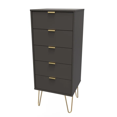 Hong Kong Graphite 5 Drawer Narrow Chest Gold Hairpin Leg