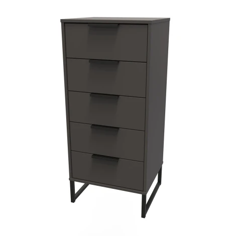 Hong Kong Graphite 5 Drawer Narrow Chest Black Sleigh Leg